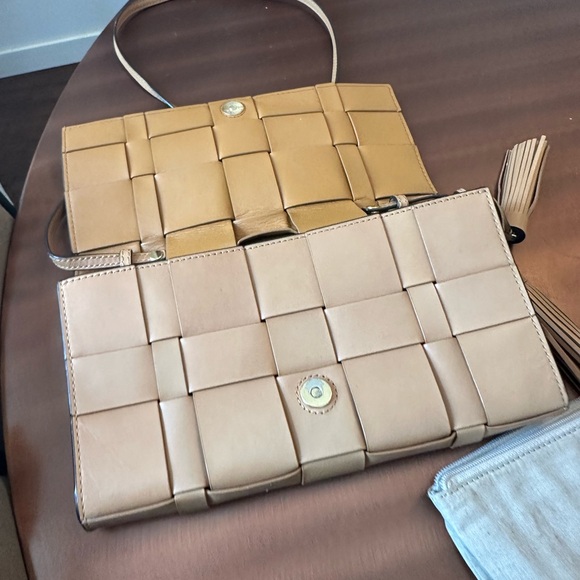 Michael Kors Woven Leather Clutch with Tassels and Strap Tan - Picture 10 of 11